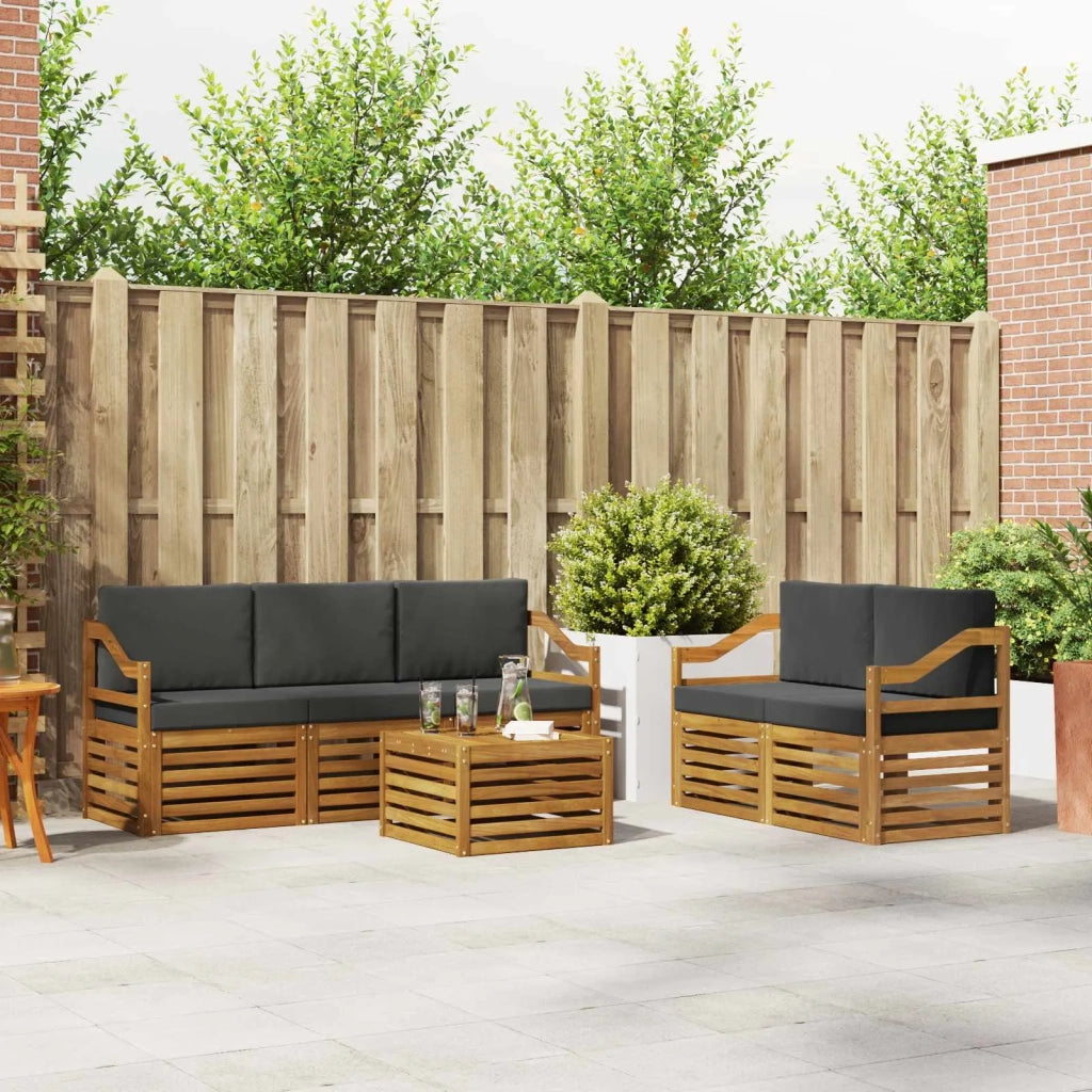 Set divani 6 pcs Naturale e Antracite Legno di Acacia Massello 3374387