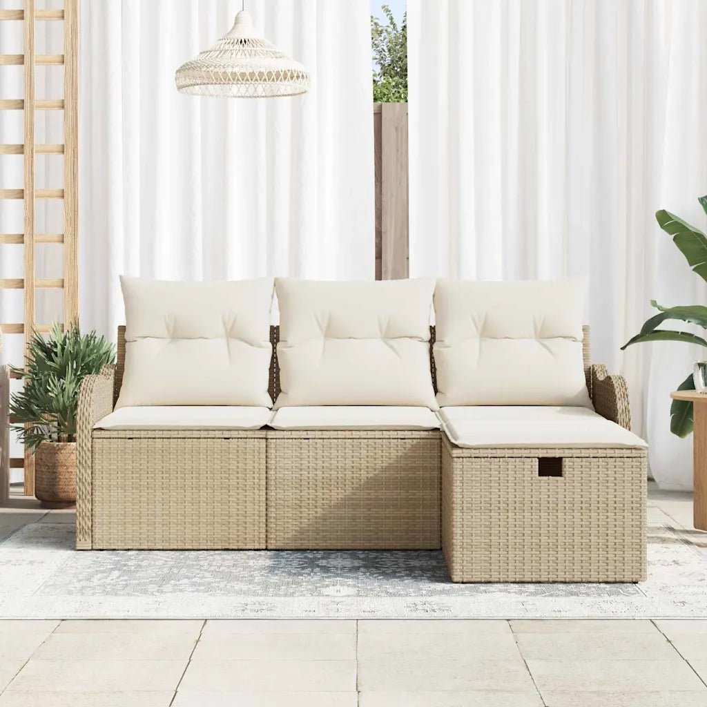 Set Divano da Giardino con cuscino 4 pz | Set Salotto da Giardino Poly Rattan