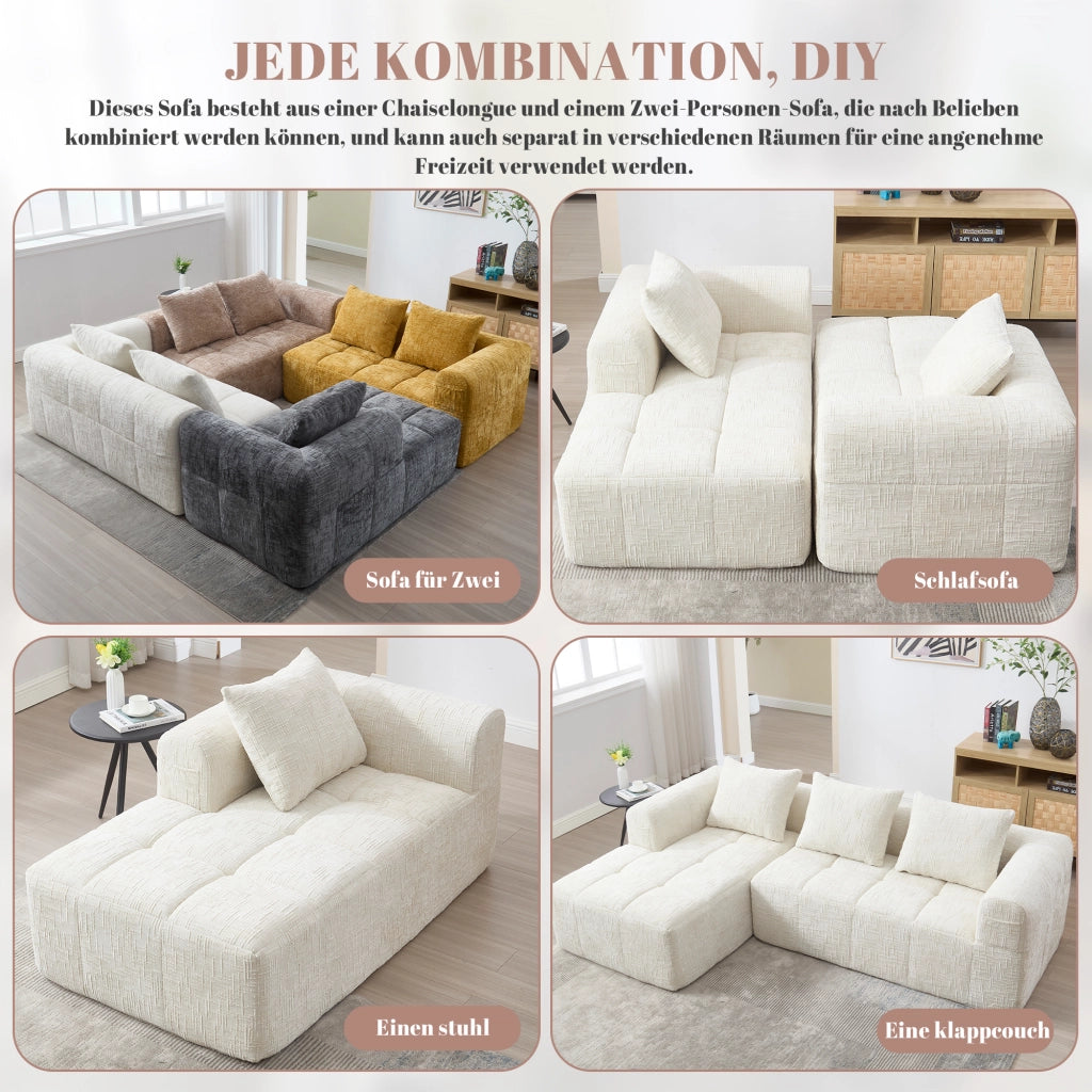 DIVANO Angolare 250x158x60 cm Chenille Beige con Chaiselongue