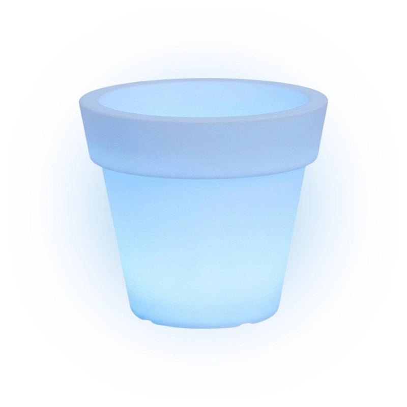 Vaso luminoso moderno di design Ø80 H70 in polimero resistente con LED blu per interno ed esterno - Made in Italy - Monacis