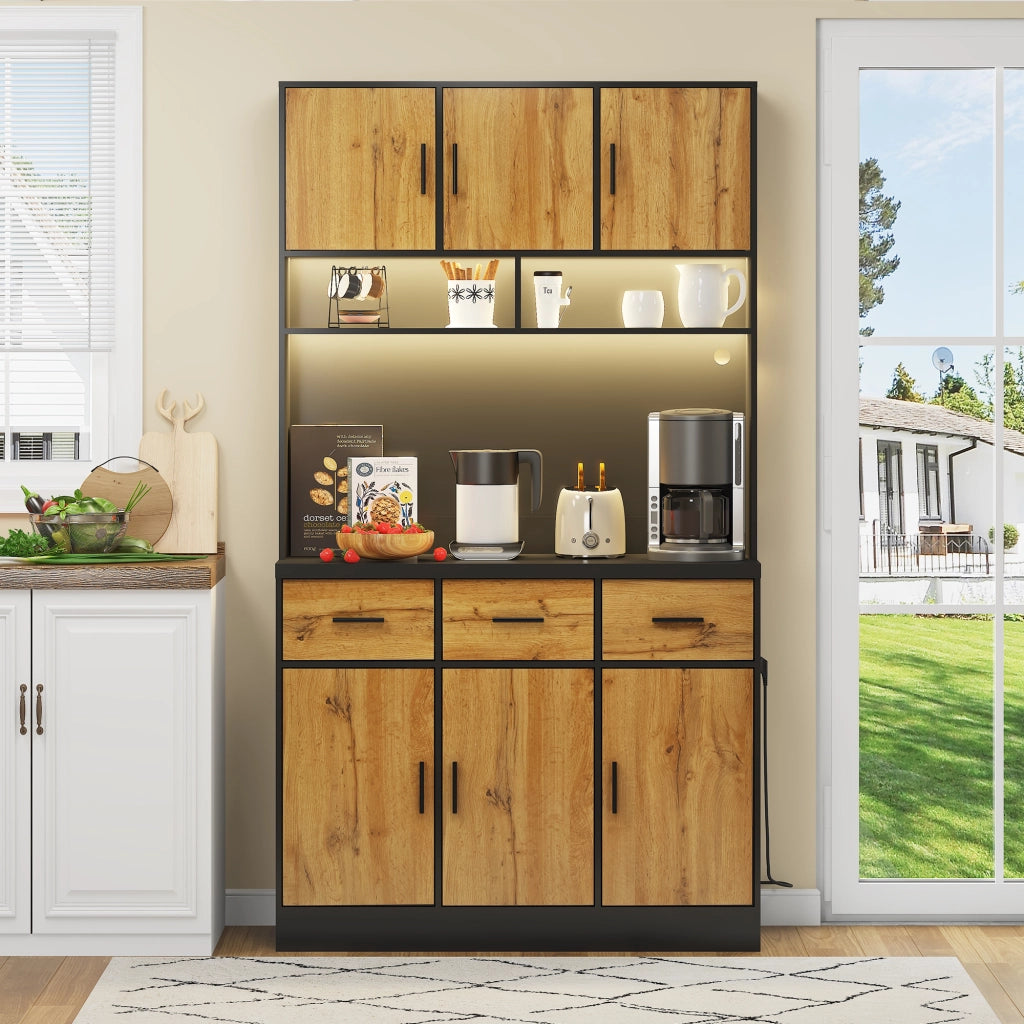 Credenza da Cucina con 6 Ante; 3 Cassetti; Ripiani Regolabili; LED e Prese USB; in MDF; 100 x 40 x 180 cm