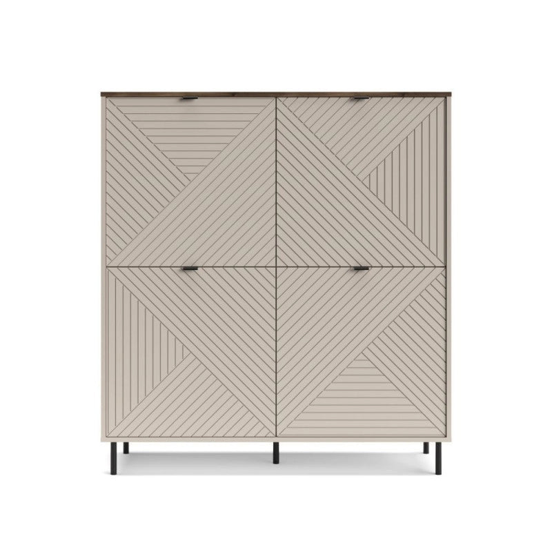 Credenza Mirage02 con 4 ante con motivo geometrico cashmere e top rovere