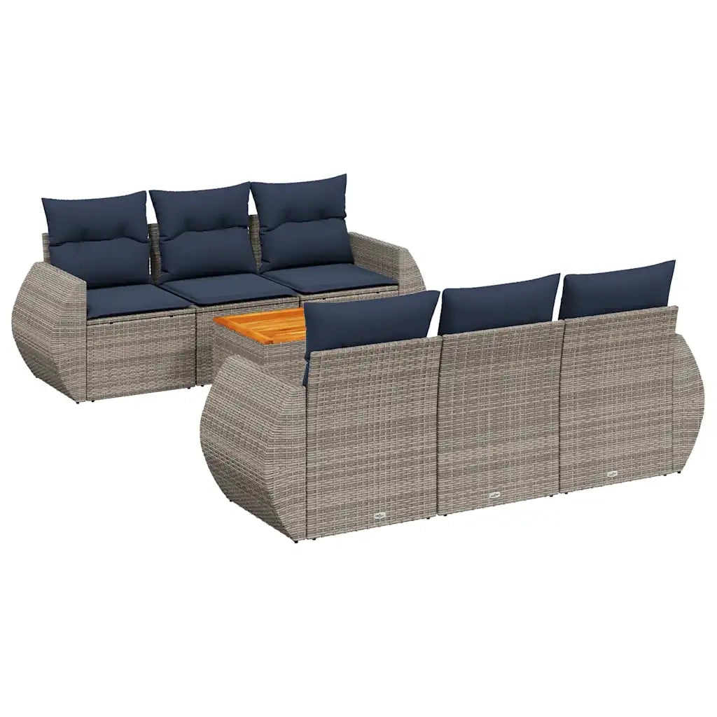Set Divani da Giardino 7 pz con Cuscini Grigio in Polyrattan 3224899