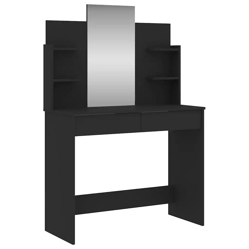 Toeletta con Specchio-Com¨°-Tavolo da trucco Nero 96x39x142 cm