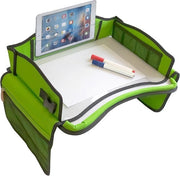 Tavolo per bambini & pannello per il sedile per auto - tavolo per bambini per sedile posteriore, tavolo per aereo, tavolo per treno, tavolo da pranzo - superficie lavabile, supporto per tablet, cassetto per penne e molti cassetti, verde -