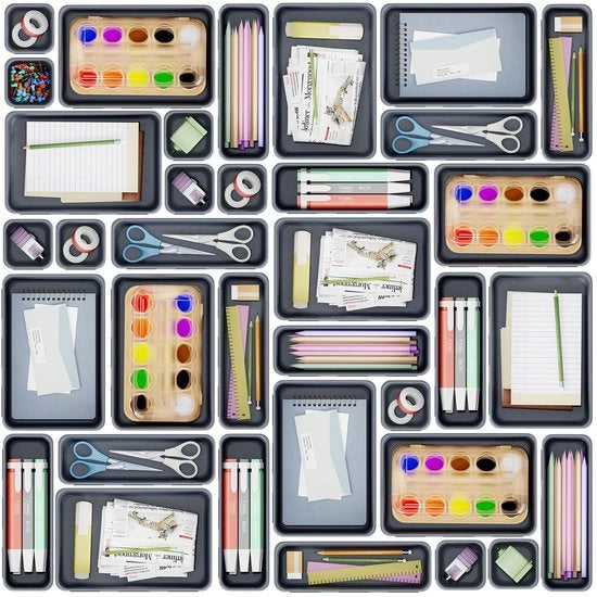 Organizzatore di trucco - 25 Pacchi Organizzatore di carica - 4 Dimensioni - Organizzatore di ufficio - Multifunzionale - Grigio