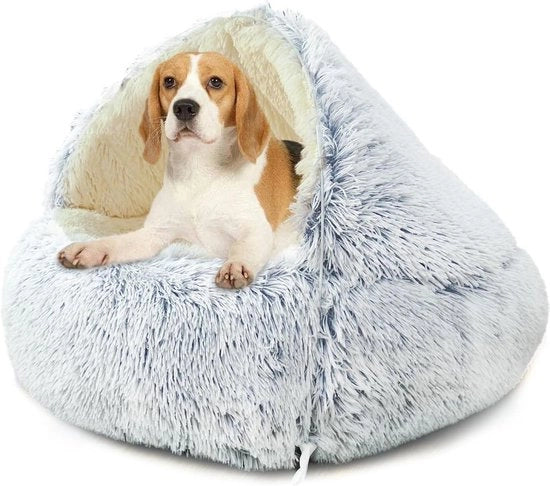 Letto per cani con cappuccio e supporti - Cuscino per animali domestici pelosi per piccoli animali domestici - Copertura rimovibile e lavabile - Materiale super soffice e lavabile - Numero di brevetto: