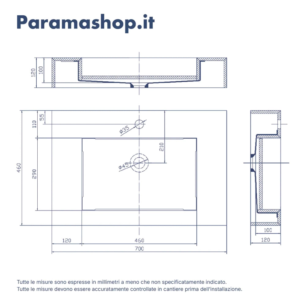 Lavabo sospeso in hpl 70cm effetto cemento | Baikal