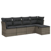 Set Divano da Giardino 5 pz | Set Salotto da Giardino con Cuscini Grigio in Polyrattan
