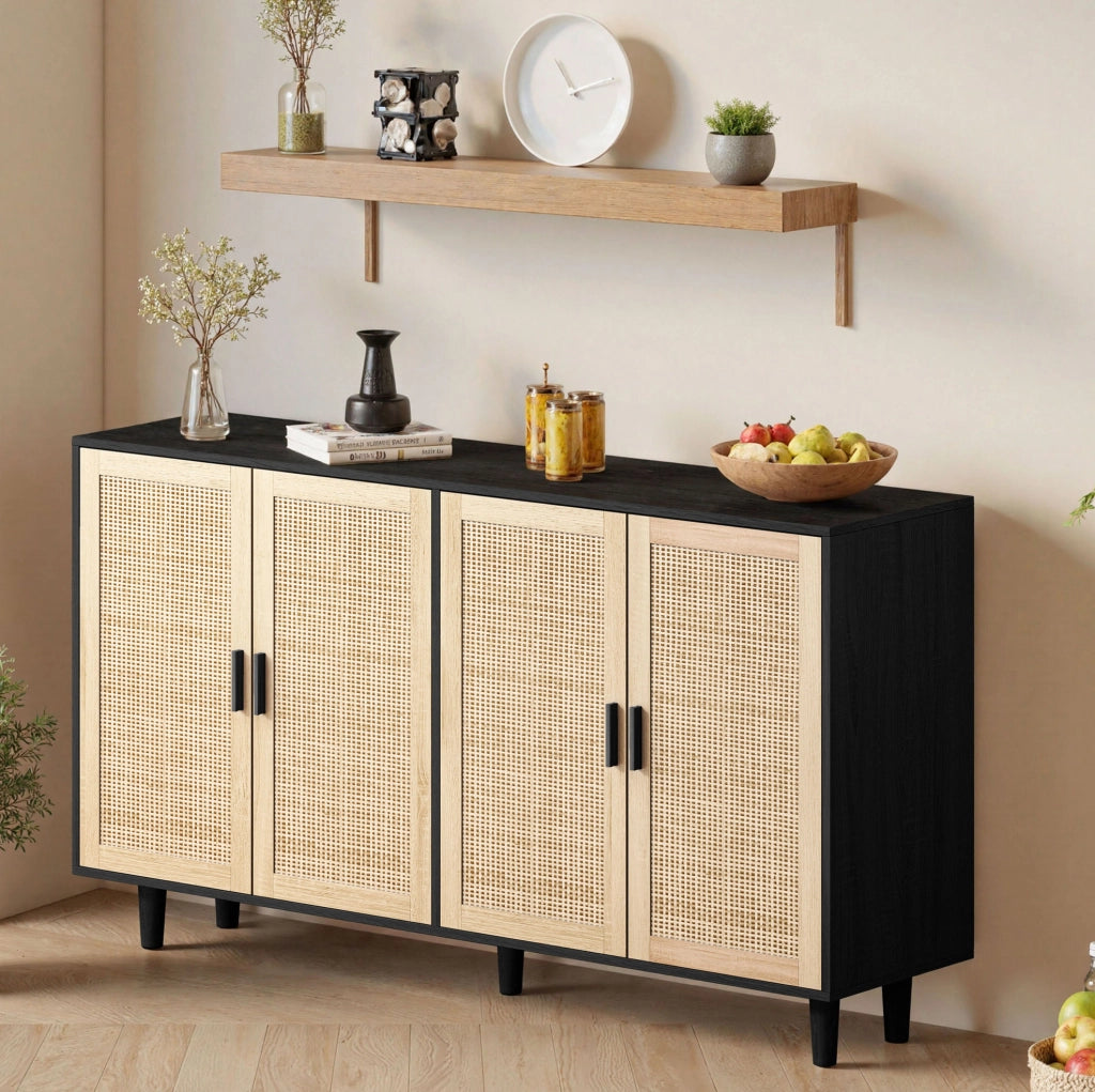 Armadio contenitore 4 ante in rattan; 158 x 40 x 88 cm; nero