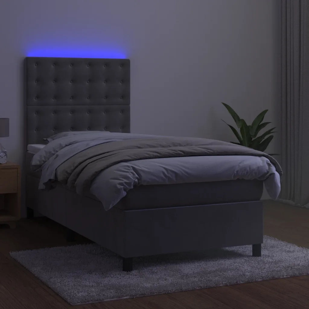 Letto a Molle Materasso e LED Grigio Chiaro 80x200 cm Velluto 3136329