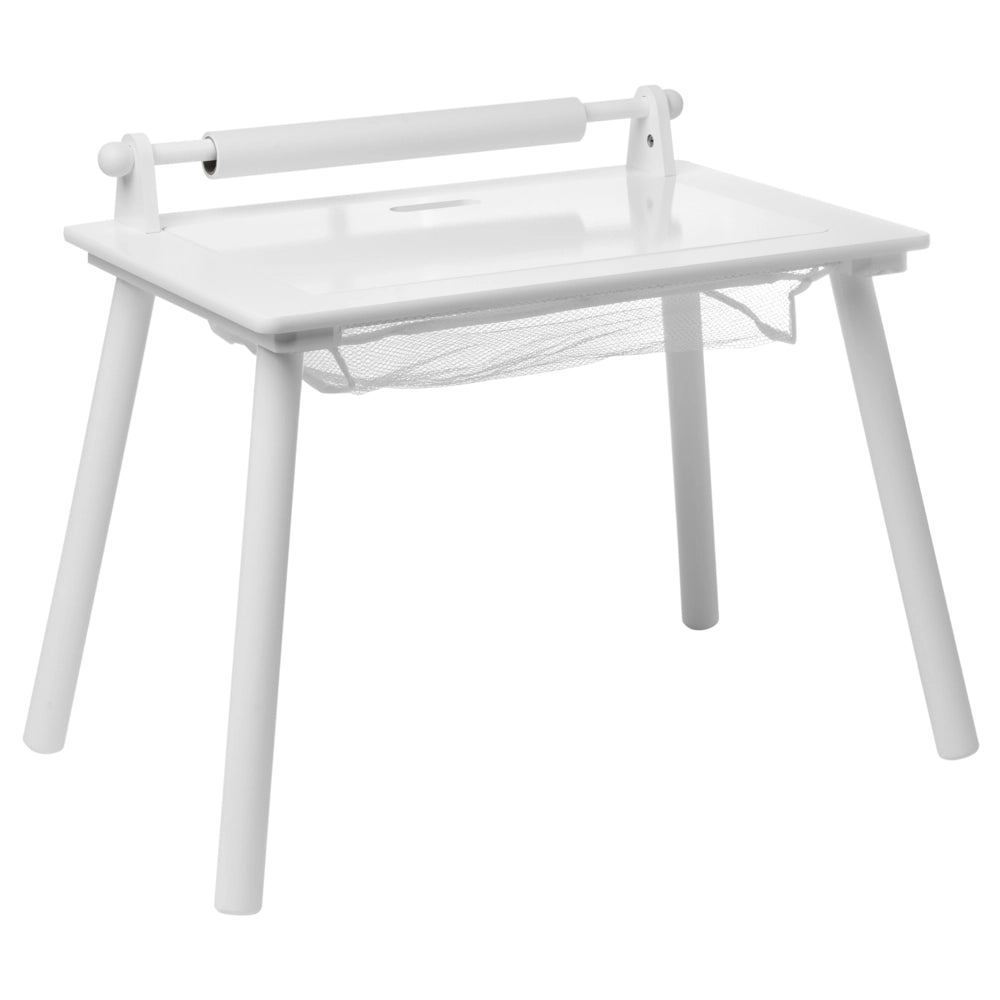 Set tavolo e sedie per bambini in MDF bianco con gambe in legno di pino Rotolo di carta aggiuntivo Copertura Stile scandinavo