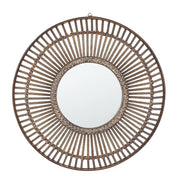 Specchio Rotondo Decorativo in Legno Scuro Stile Boho ø 66 cm rustico tradizionale soggiorno camera da letto