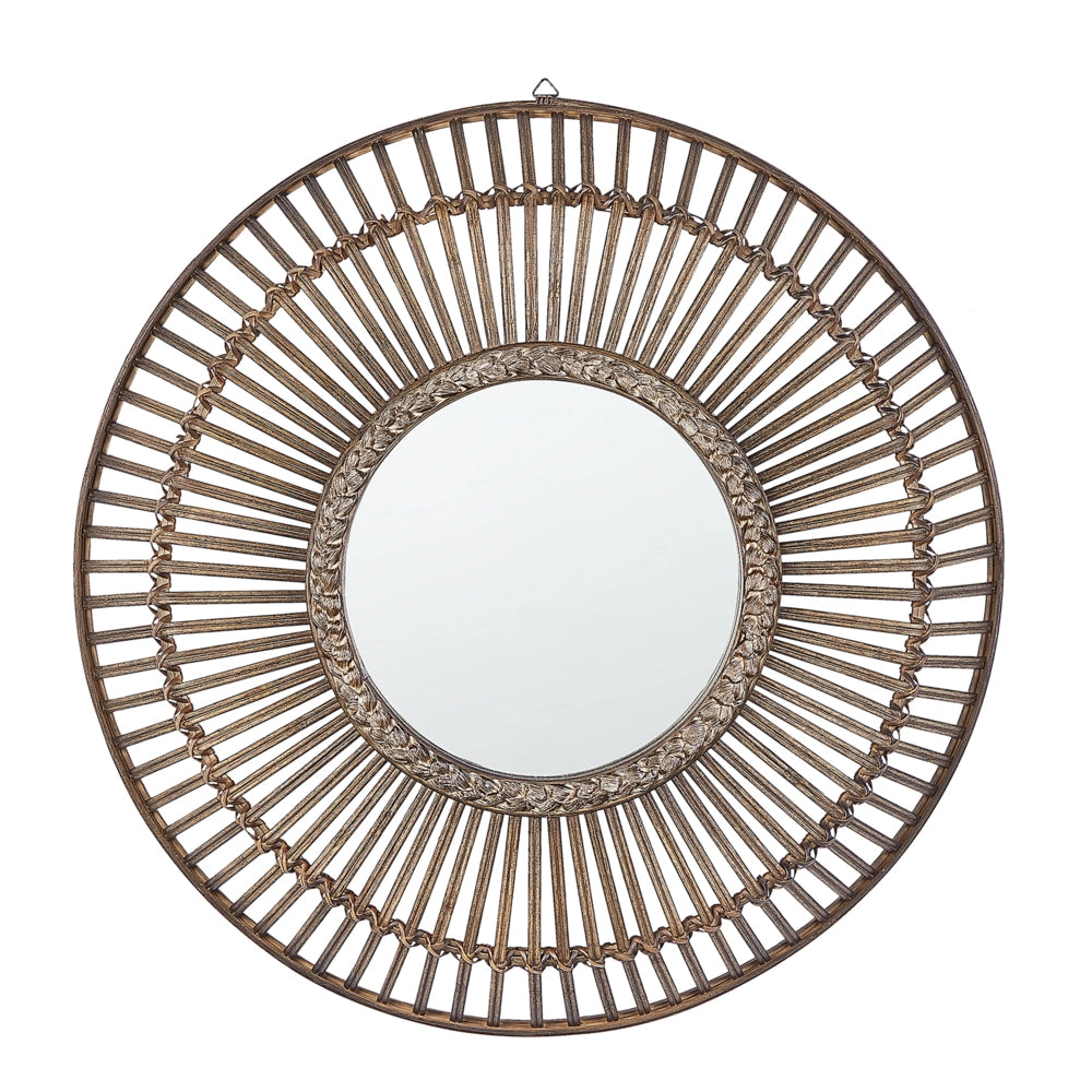Specchio Rotondo Decorativo in Legno Scuro Stile Boho ø 66 cm rustico tradizionale soggiorno camera da letto