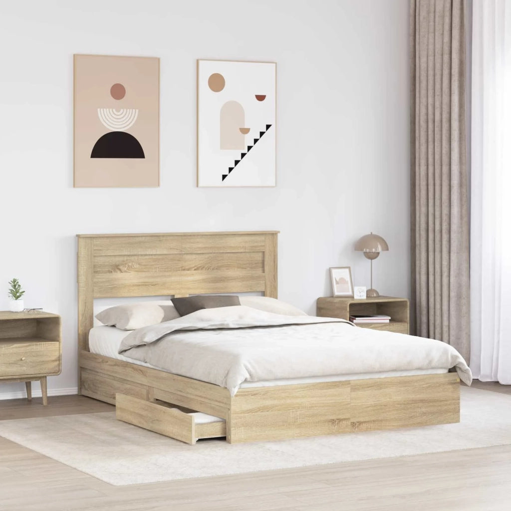 Letto con Contenitore con testiera Rovere Sonoma 150 x 200 cm