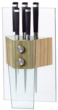 Ceppo in Vetro Temprato e Legno con 5 Coltelli Marte Alexander Crystal Smeraldo