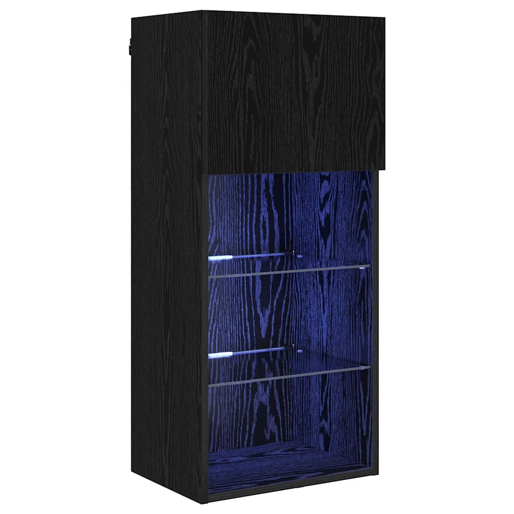 Mobile TV da Parete con LED Rovere Nero 40,5 x 30 x 90 cm