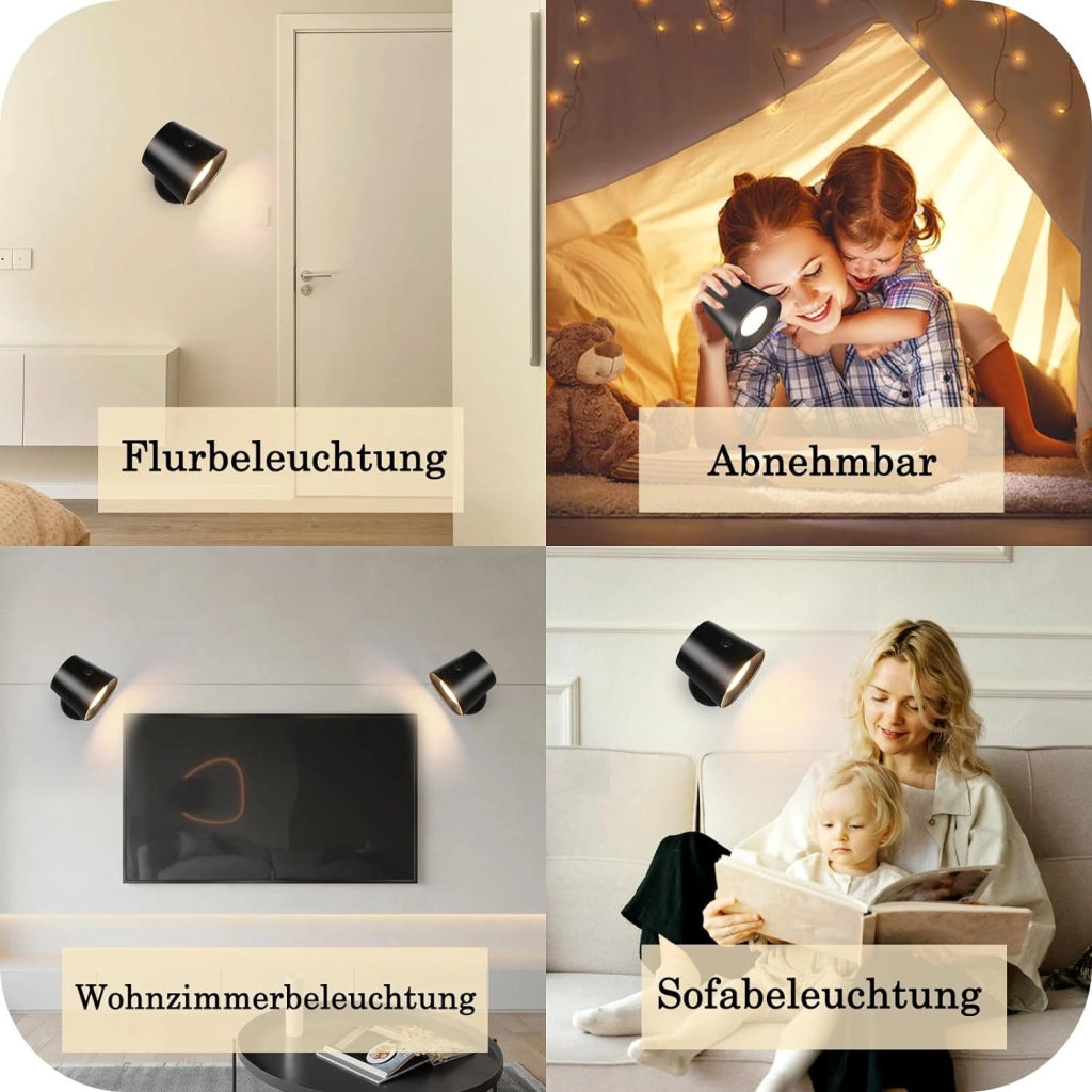 ZMH Applique da parete a LED nera per soggiorno batteria rotazione a 360° controllo touch 3 livelli di luminosità
