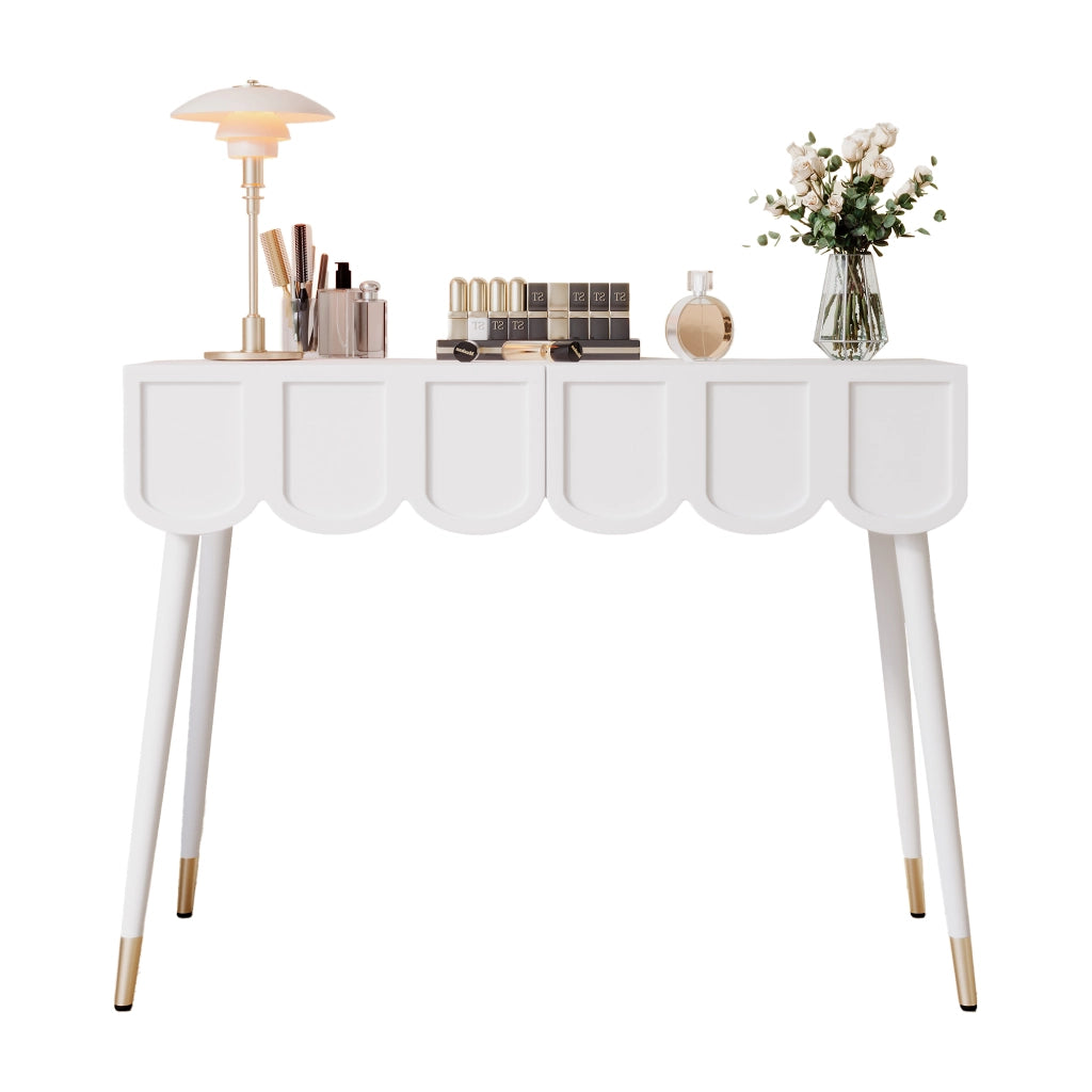 Tavolo Toeletta con 2 Cassetti e Gambe in Metallo ¨C MINIMAL ¨C Bianco 100x40x76 cm