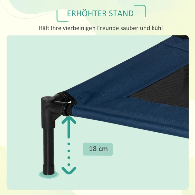 Cuccia rialzata per cani con telaio in acciaio, tessuto oxford blu, per interni ed esterni 76 × 61 × 18 cm