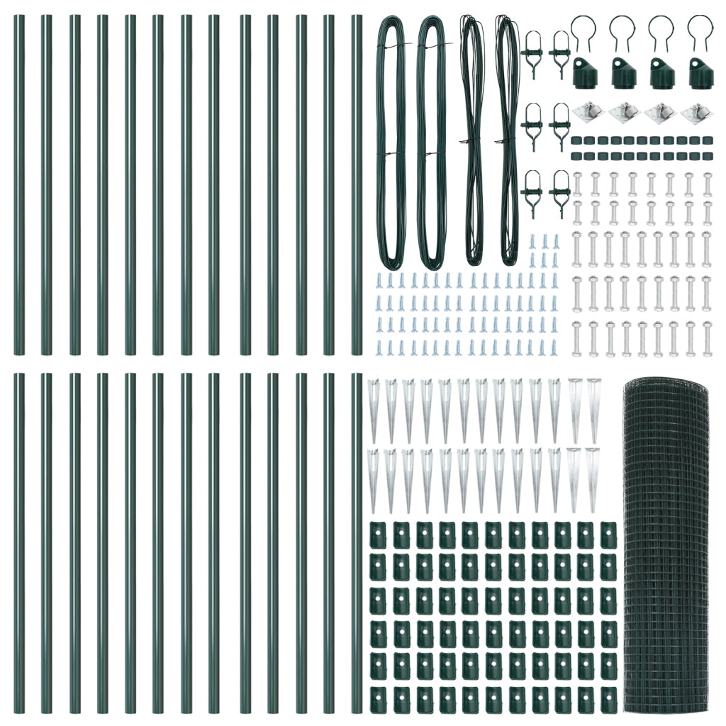 Recinzione in rete saldata con 13 picchetti verde 1x50 m acciaio