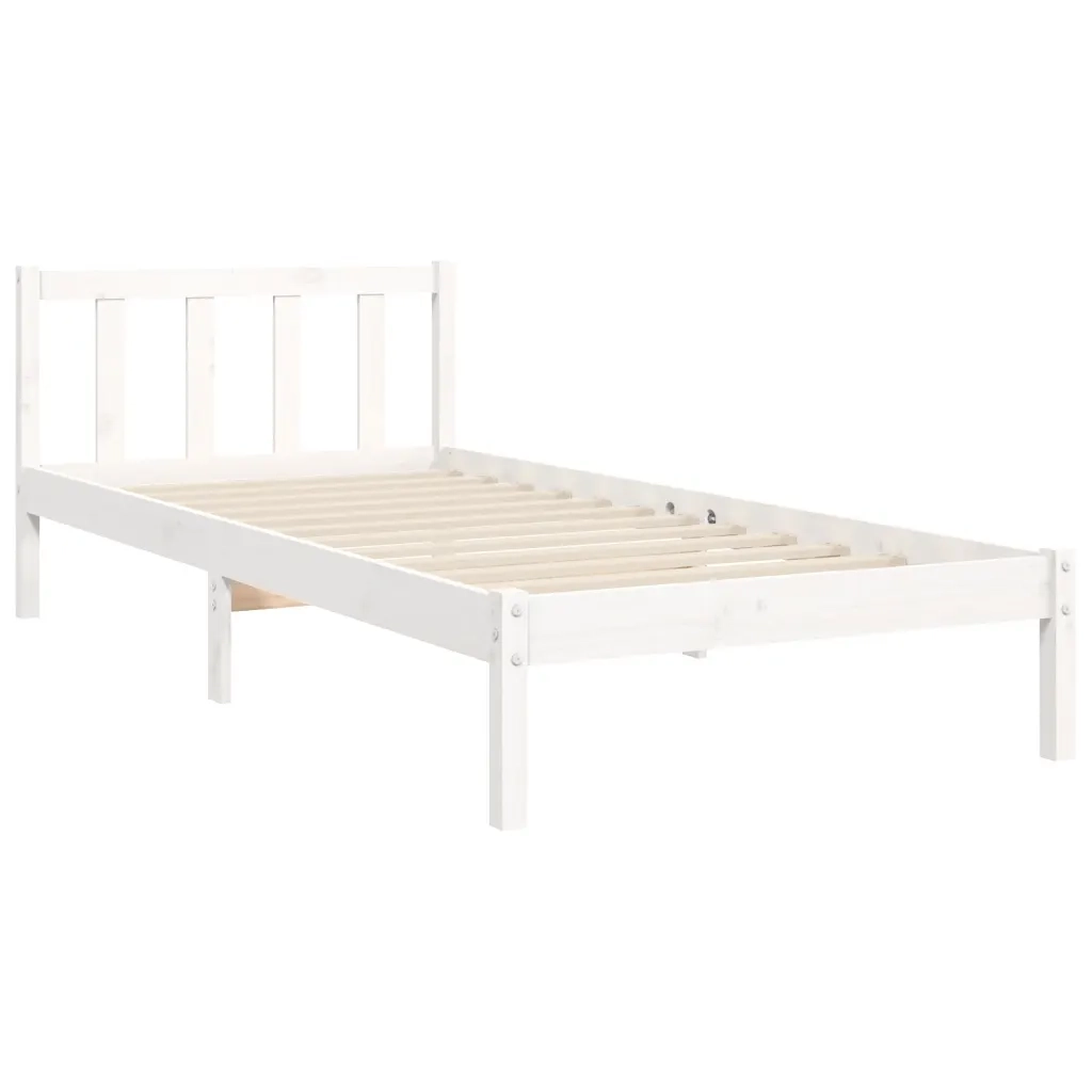 Giroletto con Testiera-Struttura Letto con testiera Bianco Single in Legno Massello 557253