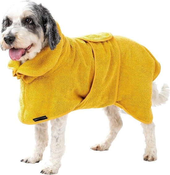 Badia per cani con asciugamano, 100% cotone, tessuto da bagno, certificato Oeko-Tex, badia per cani, asciugamano per cani, accessori per cani e abbigliamento da bagno.