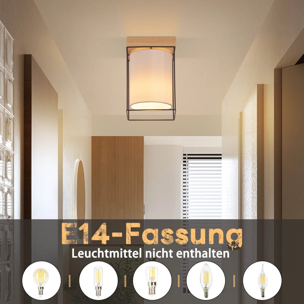 ZMH Lampada da soffitto vintage 1 fiamma E14 paralume tessuto industriale per soggiorno