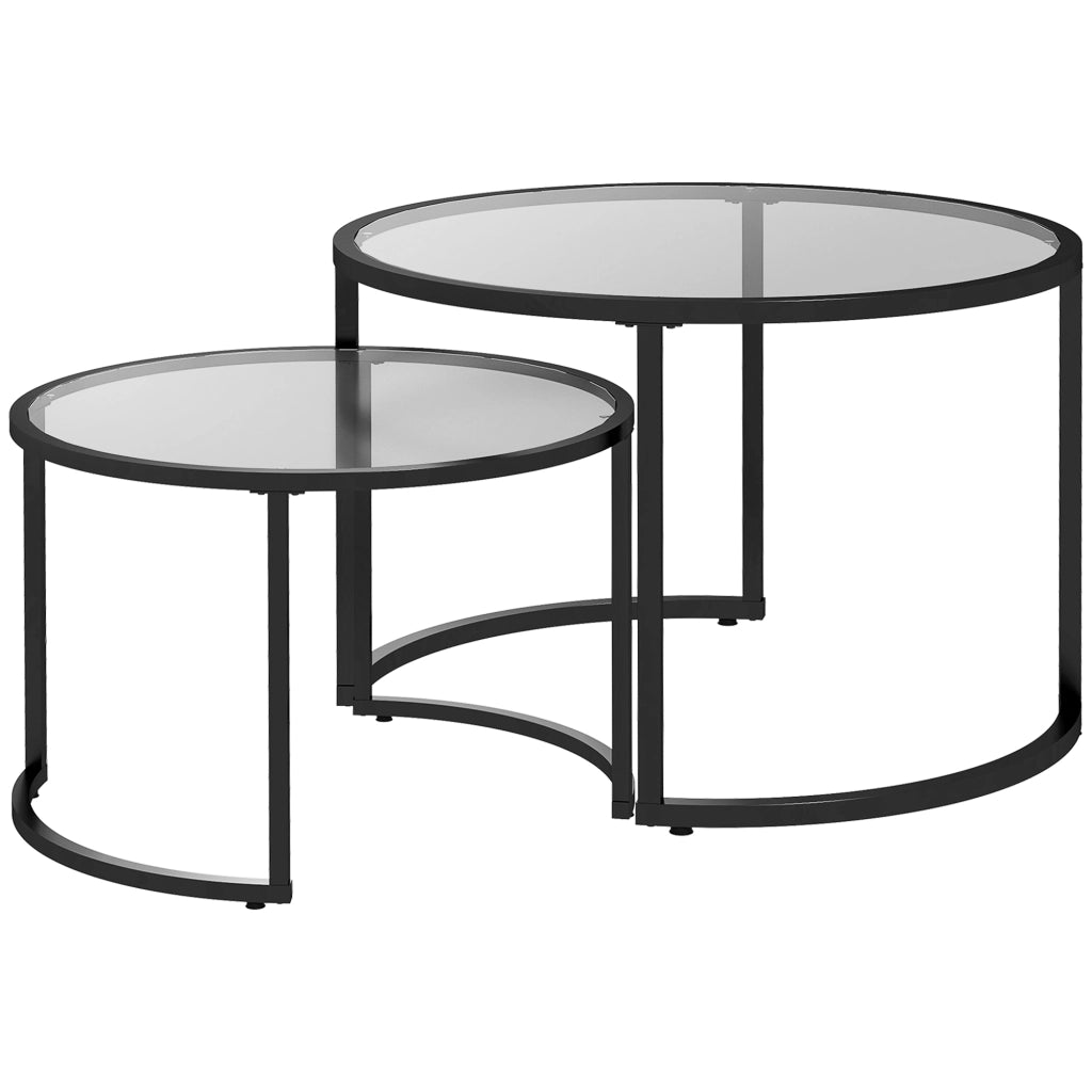 TAVOLINO da caffè set 2 pezzi Ø70/54 cm vetro temperato nero