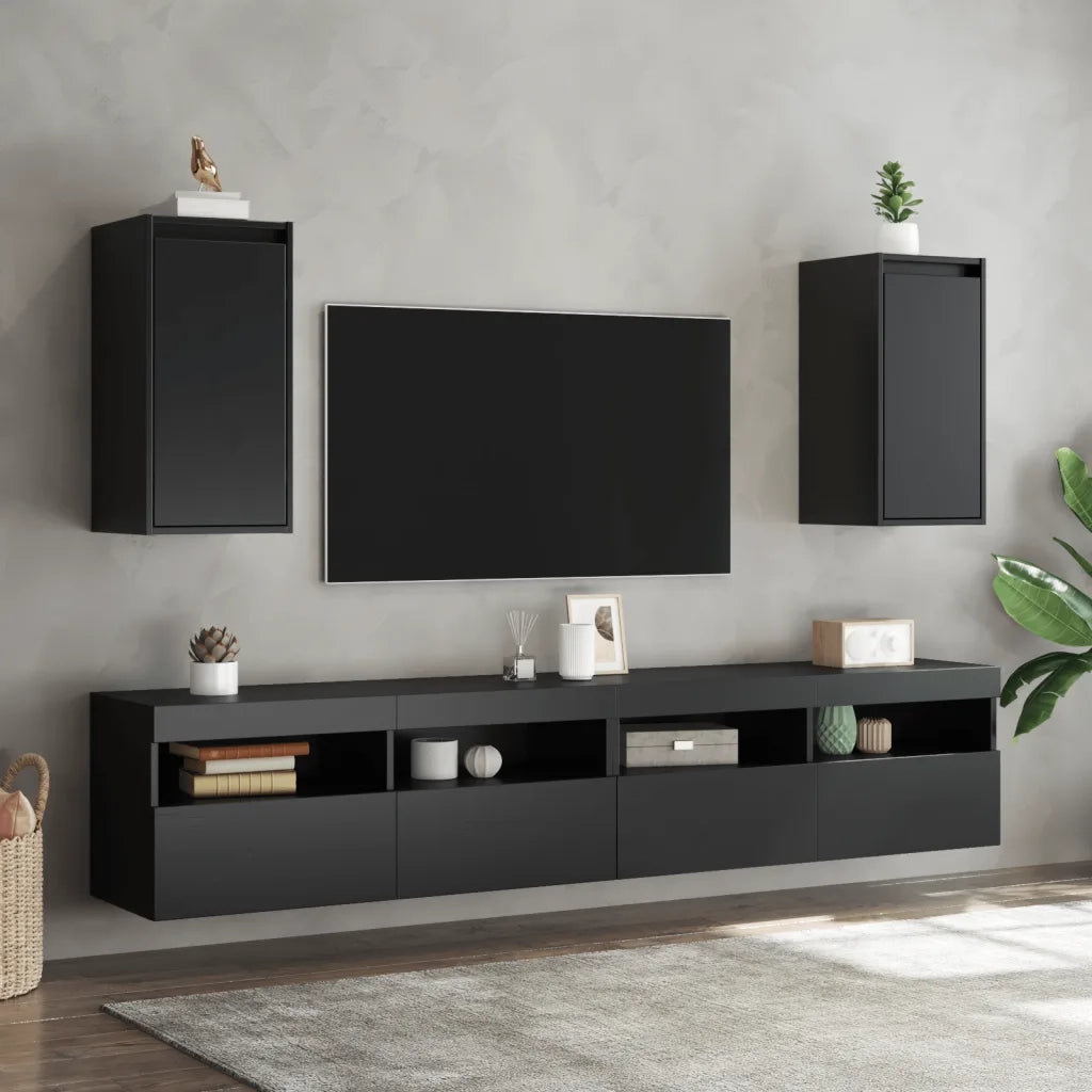 Pensili 2 pz Neri 30x30x60 cm in Legno Massello di Pino 813494