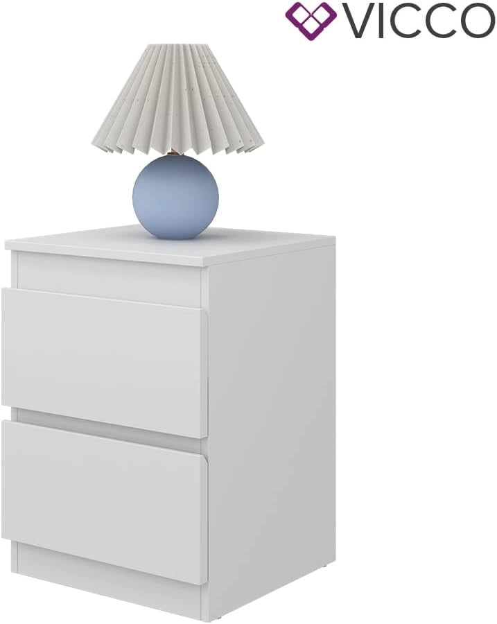 Comodino Calisto, Bianco, 40 x 55 cm, con superficie d'appoggio e passacavi per dispositivi