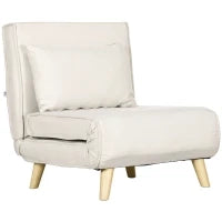Poltrona Letto 2 in 1 con Schienale Regolabile e Cuscino, in Tessuto Effetto Lino, 72x78x79cm