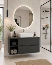 Mobile bagno con top in legno e lavabo da appoggio ORIGENBATH ZEUS senza specchio 100x45 cm Sinistra grafite