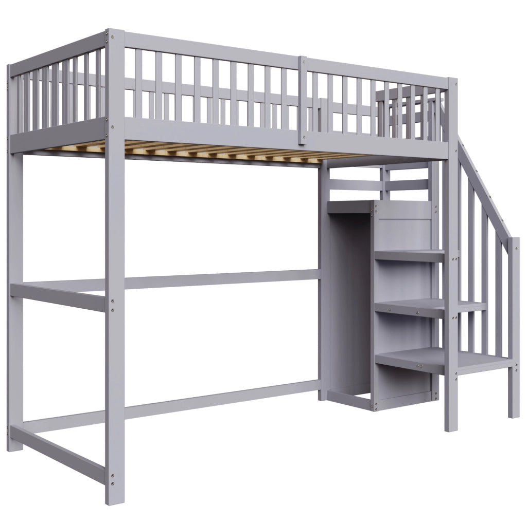 Hochbett 90x200 cm con scala; in legno; grigio