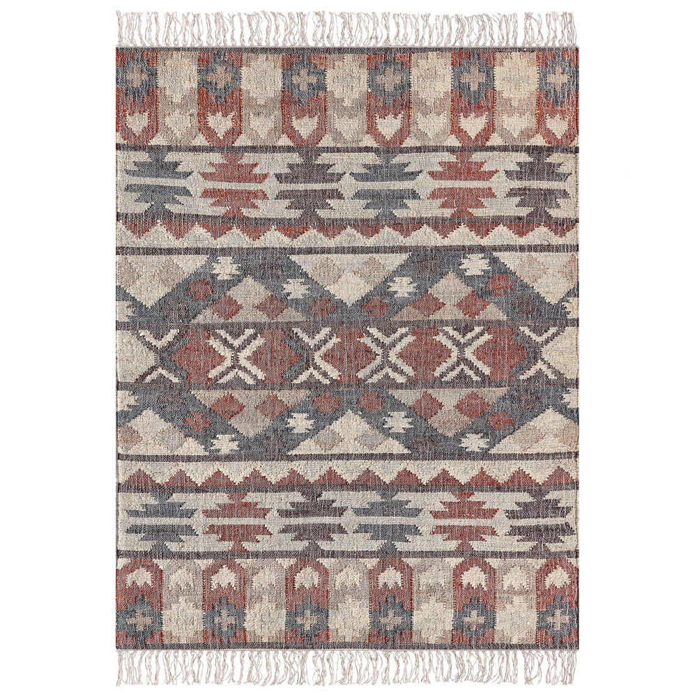 Tappeto in iuta multicolore 160 x 230 cm fatto a mano con motivo geometrico e nappe stile boho soggiorno camera da letto