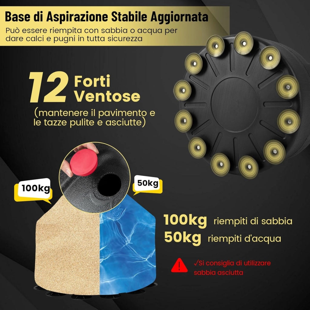 Sacco da Boxe 173 cm, Sacca da Boxe da Terra Autoportante e Pesante con Guantoni, Base a Ventosa, Costruzione a 5 Strati e Sistema Antivibrazioni per Adulti e Palestra Domestica
