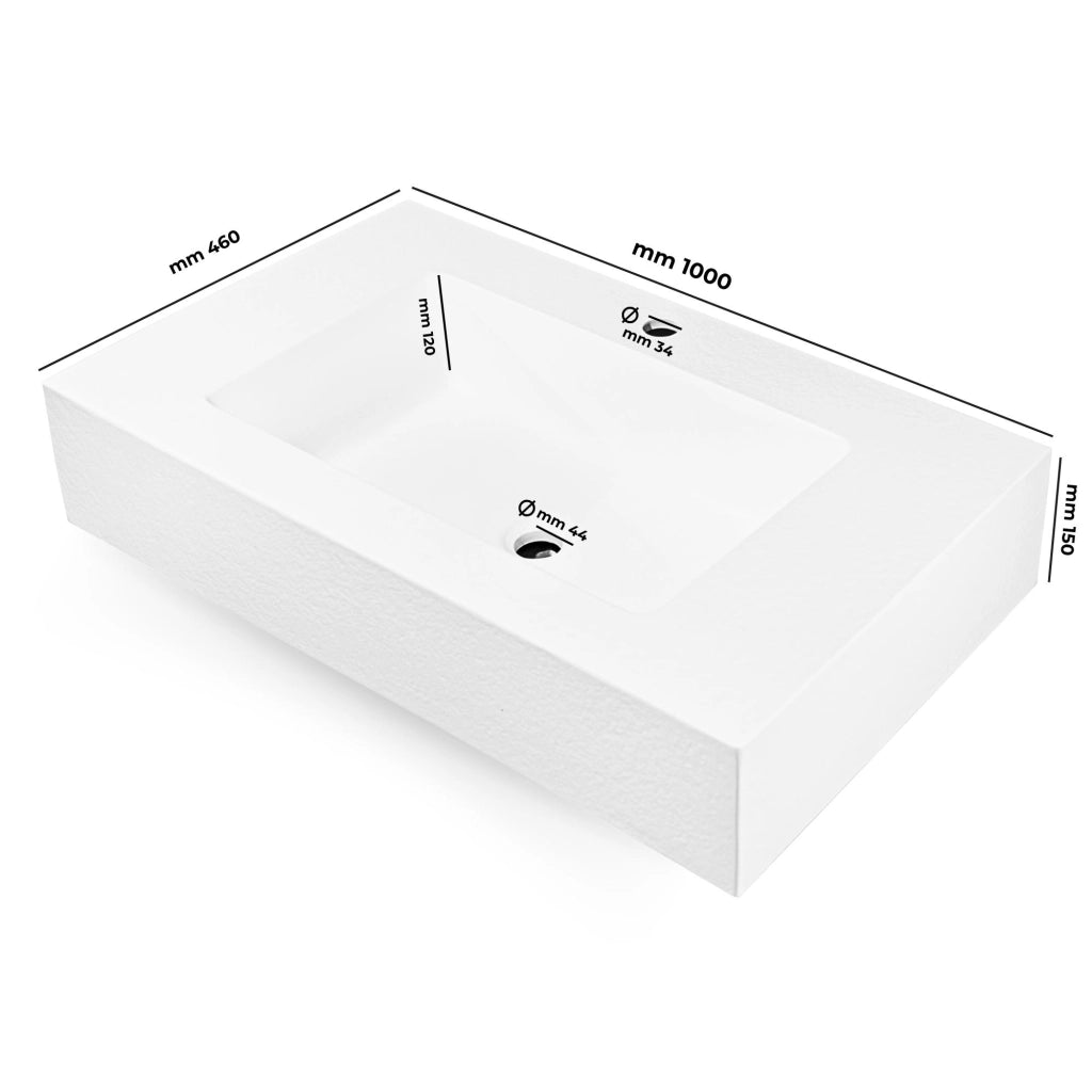 Ogomondo top lavabo sospeso in materiale marmo resina finitura asfalto *** misure 100x46x15 cm, tinta bianco, confezi...
