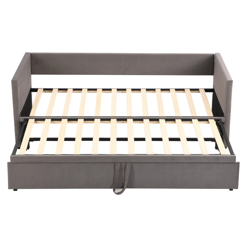 Letto divano estraibile 90 × 200 cm con secondo letto estraibile, senza materasso, in velluto grigio