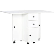 Tavolo a Ribalta per 6 Persone max con 2 Cassetti Armadietto e Ripiano 120x60x76,5 cm in Truciolato Bianco