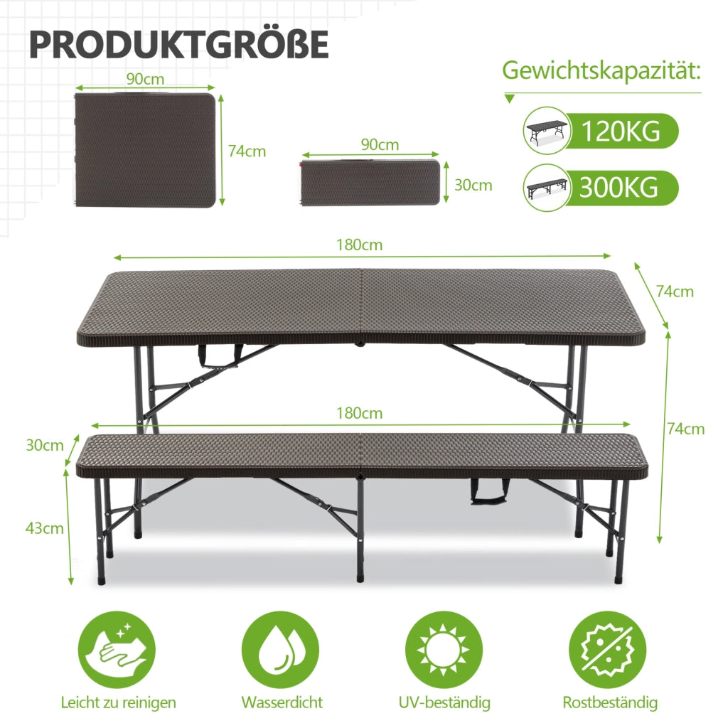 Set da picnic pieghevole 3 pezzi in plastica marrone con motivo legno