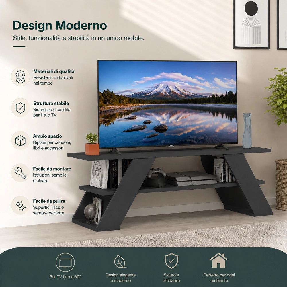 Mobile Porta Tv Moderno da Soggiorno Antracite in Legno Resistente 120x33.5x40cm