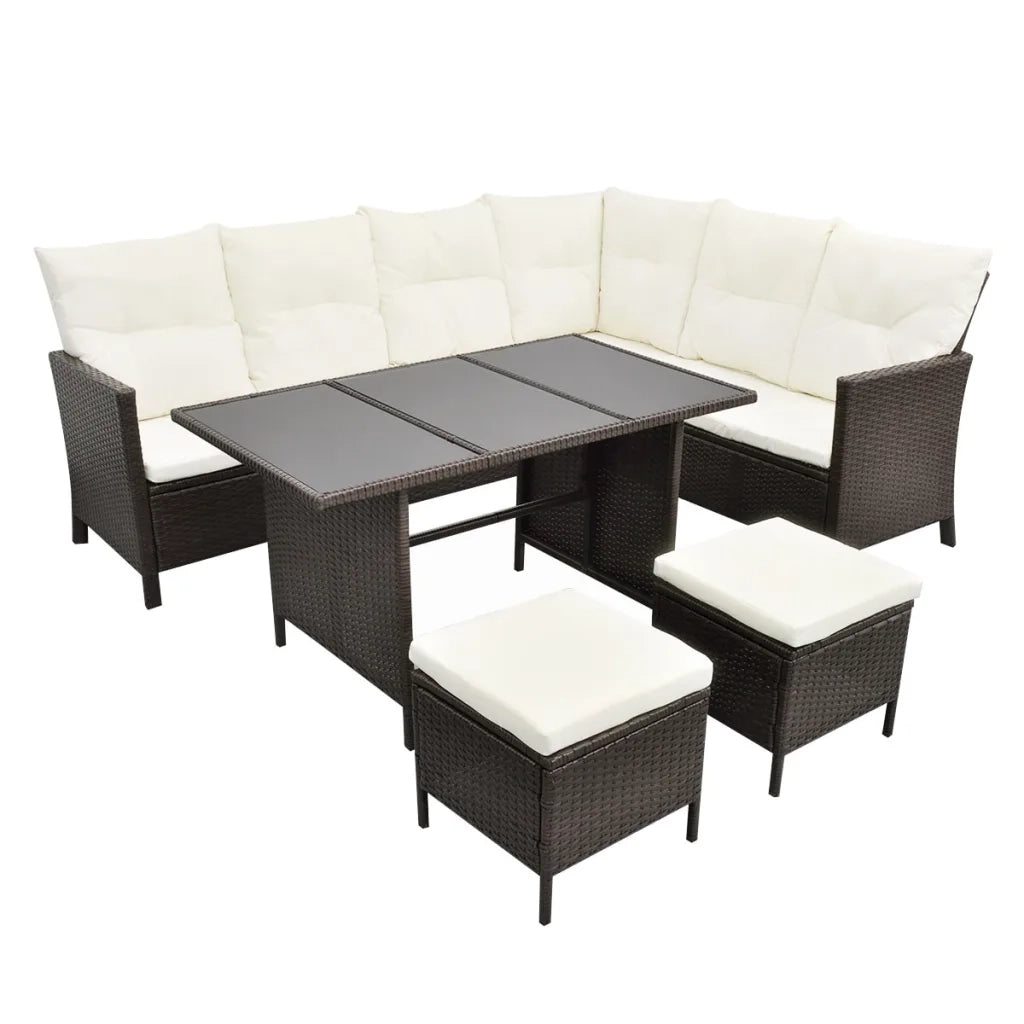 Set Divani da Giardino 4 pz con Cuscini in Polyrattan Marrone cod mxl 34893