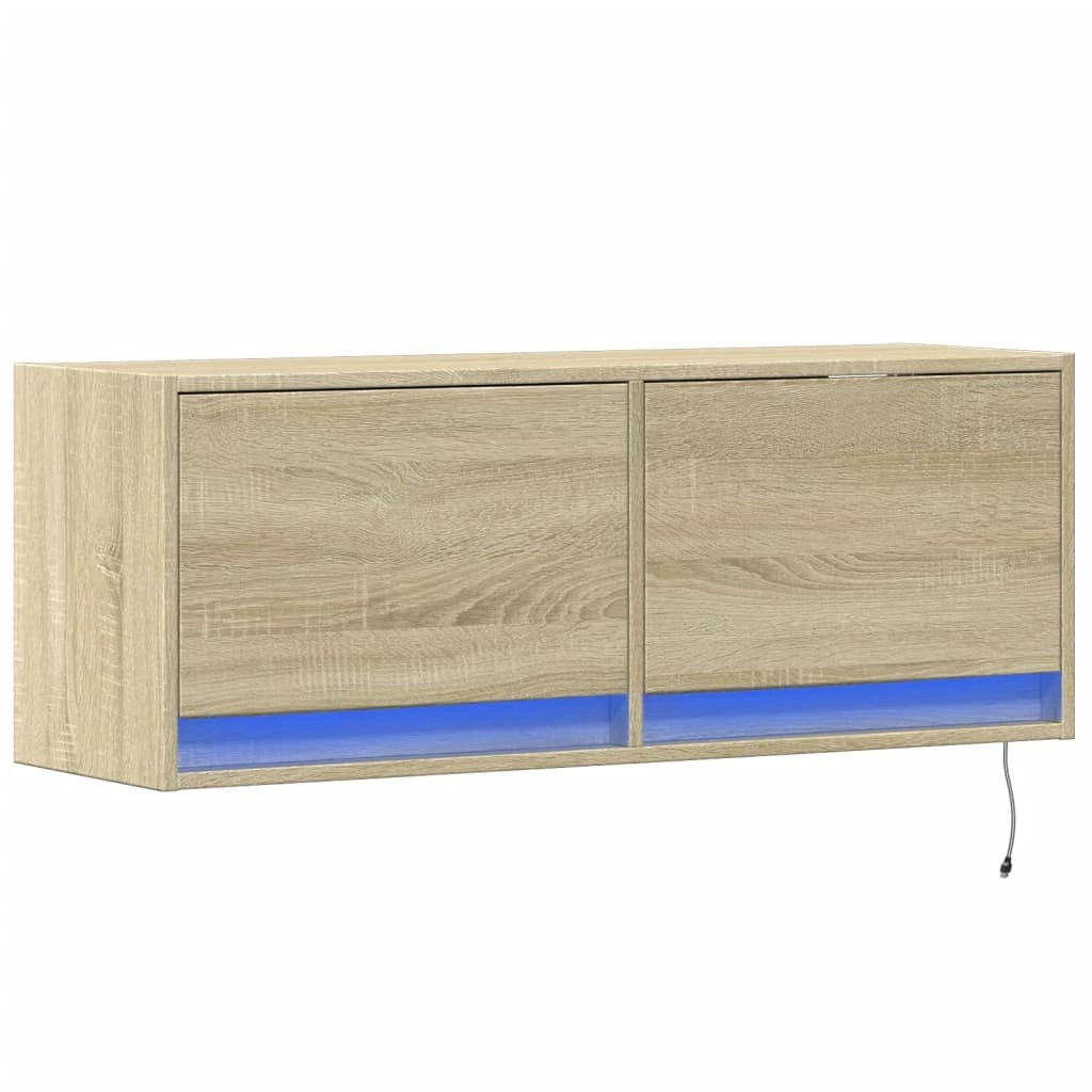 Mobile TV multimediale mensola TV credenza mobile TV sala da pranzo soggiorno parete attrezzata per camera da letto con luci LED rovere Sonoma 100 x 31 x 35 cm marrone 02_0028001