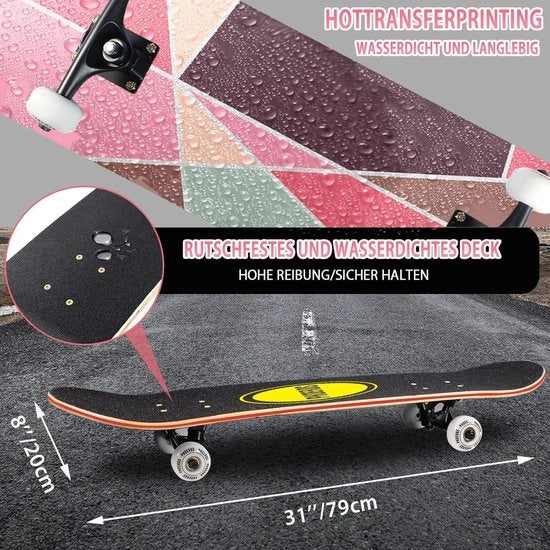 Skateboard per principianti - 78 x 20 cm - Skateboard per ragazzi e ragazze - Skateboard Cruiser Pro con legno di betulla canadese