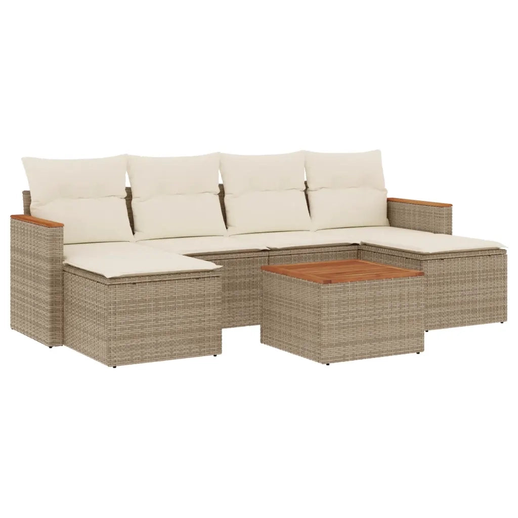 Set Divani da Giardino 7 pz con Cuscini Beige in Polyrattan