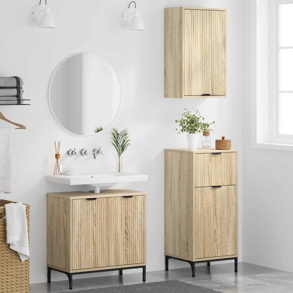 Set di mobili per il bagno con cassetto 3 pcs rovere sonoma