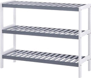 Racchetta per scarpe - Racchetta per scarpe a 3 piatti - Racchetta per scarpe in bambù - Racchetta per scarpe grande - Racchetta per scarpe per rimuovere gli scarpi - Racchetta per scarpe - Bianco/Grigio - 70 x 55 x 26 cm