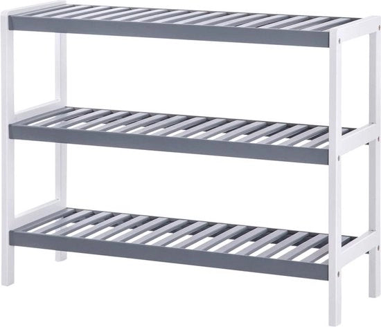 Racchetta per scarpe - Racchetta per scarpe a 3 piatti - Racchetta per scarpe in bambù - Racchetta per scarpe grande - Racchetta per scarpe per rimuovere gli scarpi - Racchetta per scarpe - Bianco/Grigio - 70 x 55 x 26 cm