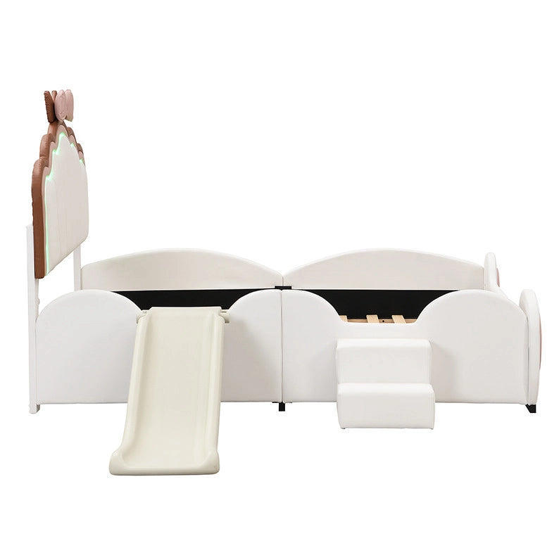 Letto bambino 140x200 cm a forma di farfalla con LED cambiacolore; PU rosa bianco