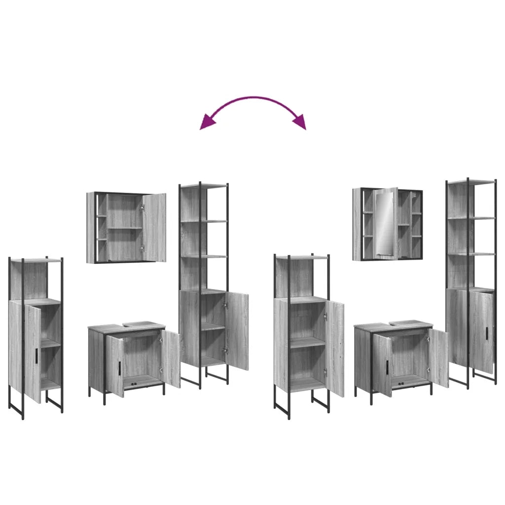 Set Mobili da Bagno | Armadio da bagno 4 pz Grigio Sonoma in Legno Multistrato